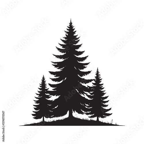 Spruce Tree Vector Silhouette, Elegant Evergreen Tree Outline, Nature-Inspired Clipart for Wall Art, Logos, Stickers, Apparel, Digital Prints, Crafts, Posters, and Home Decor.