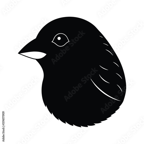 Brambling Head Silhouette on White Background