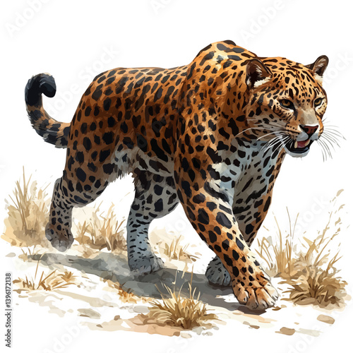 Jungle cat, watercolor illustration, isolated on a white background.

