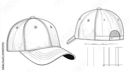 White baseball cap vector illustration front and back view fashion accessory apparel headwear design template