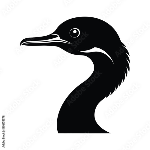 Cormorant Head Silhouette on White Background