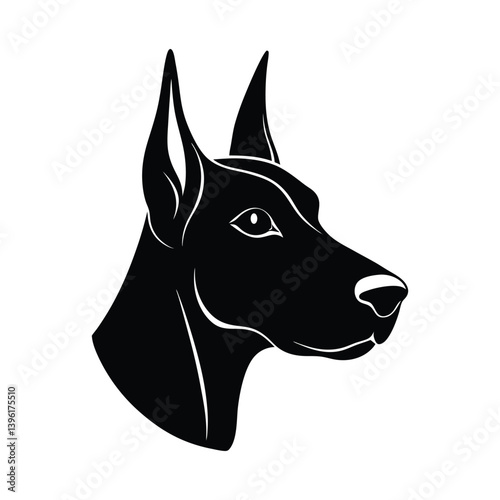 Doberman Head Silhouette on White Background
