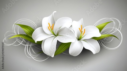 Symphony of White Lilies: A Serene Duet of Petals and Grace, Embracing Purity and Tranquility in a Gentle Dance of Light