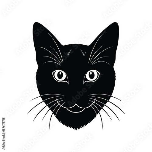 Domestic Cat Head Silhouette on White Background