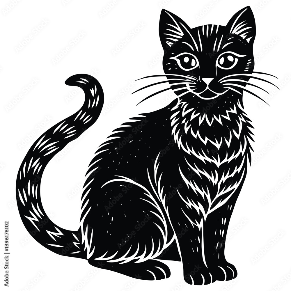 Obraz premium Black and white cat vector illustration silhouette art