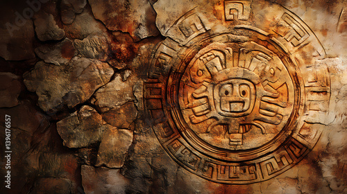An ancient artifact with faded symbols placed on a rugged stone background. Fading Symbols. Illustration