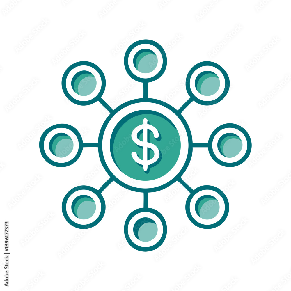 Crowdfunding Icon with Dollar Sign on Circular Design Crowdfunding Icon with Dollar Sign on Circular Design