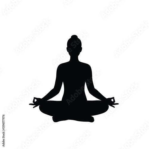 Yoga Meditation Silhouette Vector Illustration Of Peaceful Woman In Lotus Position