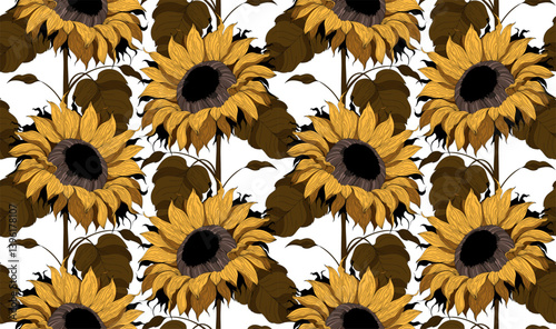 Seamless flower pattern. Sunflower pattern in vector