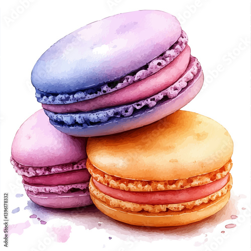 Macarons, watercolor illustration, isolated on a white background.

