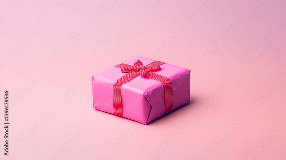 Fototapeta premium Pink Gift Box With Red Ribbon