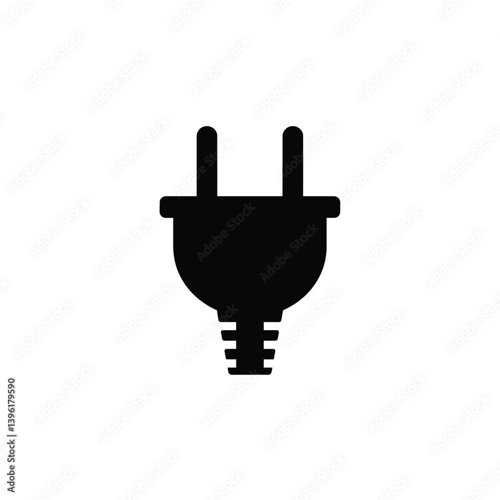 Simple Black Plug Icon Vector Illustration Power Cord Silhouette Isolated On White Simple Black Plug Icon Vector Illustration Power Cord Silhouette Isolated On White