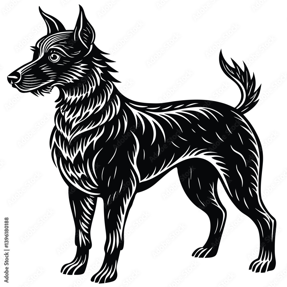 Black silhouette vector illustration of a black and white dog, a domestic animal pet Black silhouette vector illustration of a black and white dog, a domestic animal pet