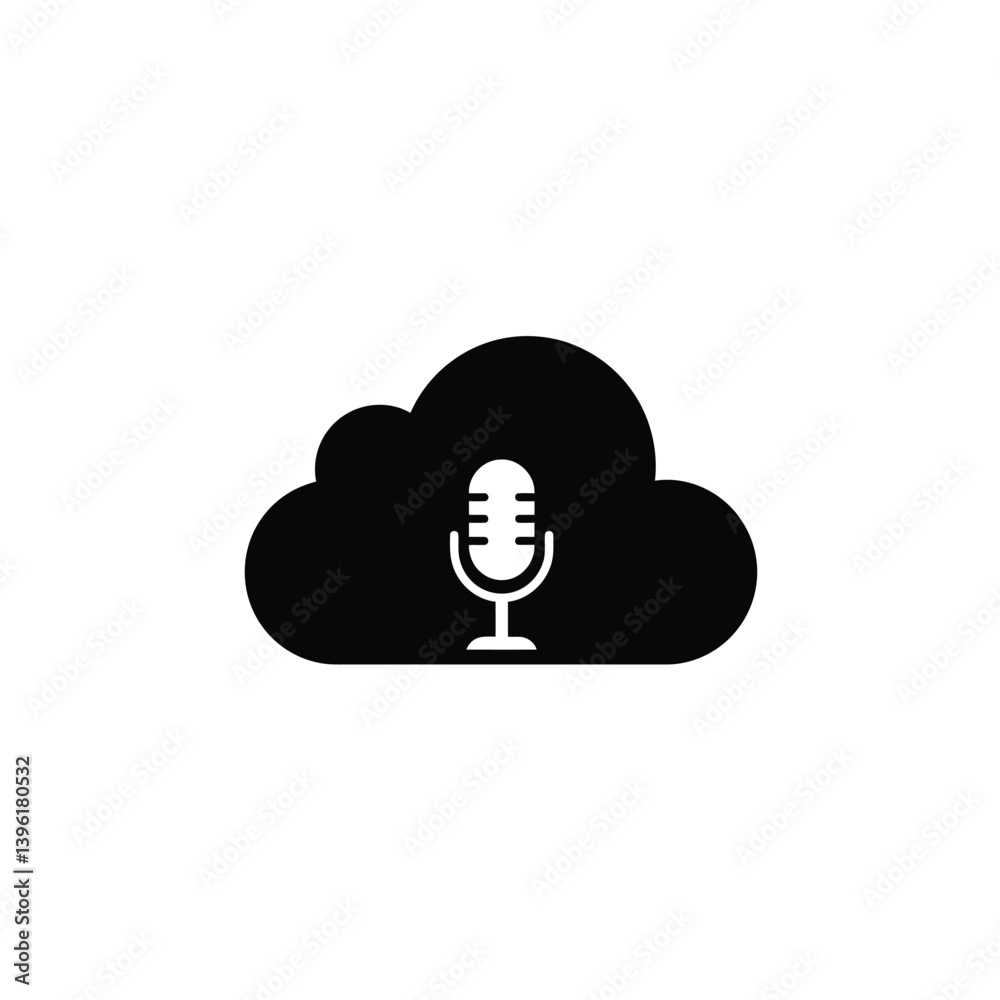 Cloud Recording Studio Podcast Microphone Icon Black And White Vector Illustration Cloud Recording Studio Podcast Microphone Icon Black And White Vector Illustration