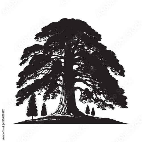 Redwood Tree Vector Silhouette, Majestic Evergreen Tree Outline, Nature-Inspired Clipart for Wall Art, Logos, Stickers, Apparel, Digital Prints, Crafts, Posters, and Home Decor.