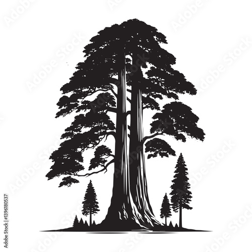 Redwood Tree Vector Silhouette, Majestic Evergreen Tree Outline, Nature-Inspired Clipart for Wall Art, Logos, Stickers, Apparel, Digital Prints, Crafts, Posters, and Home Decor.