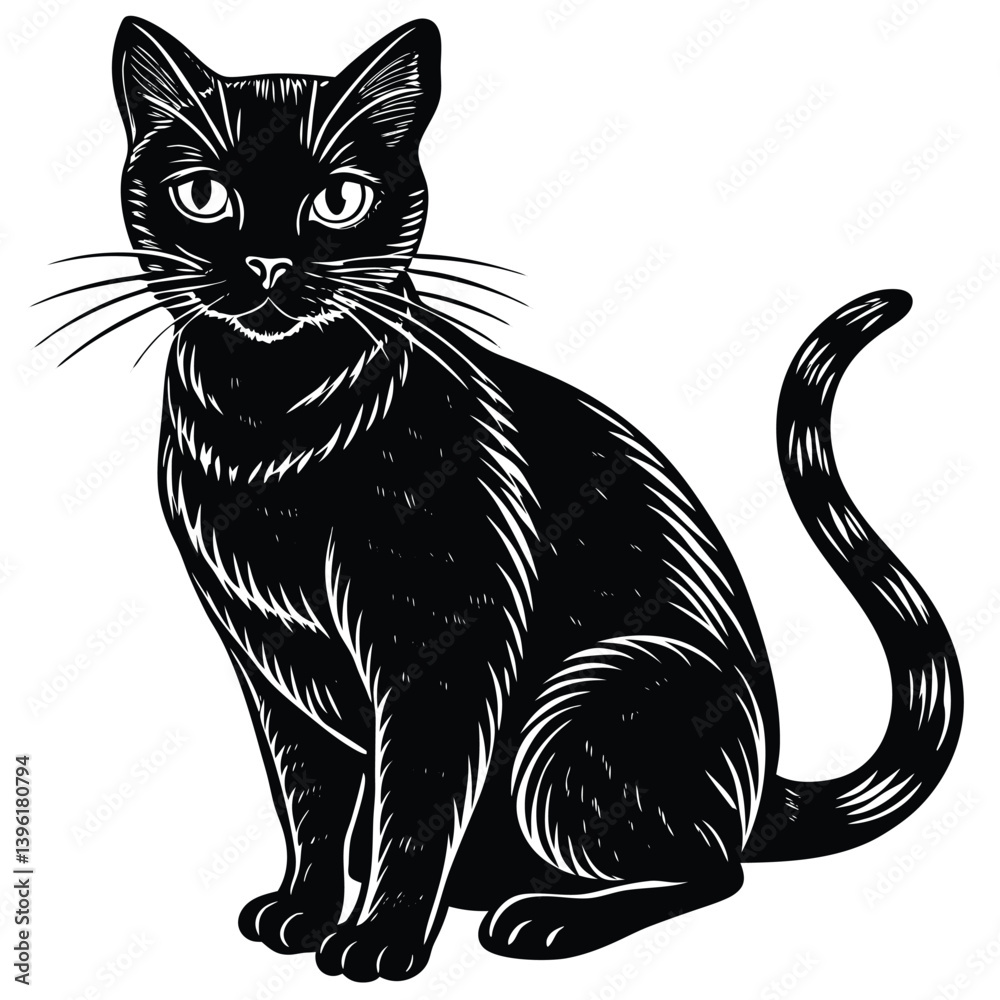 Obraz premium A cute black and white cat vector illustration depicts a feline pet silhouette