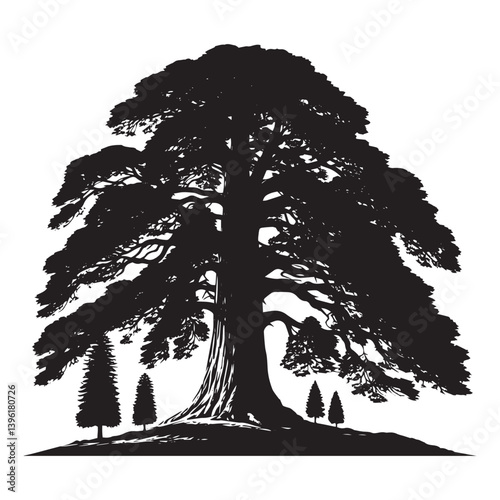 Redwood Tree Vector Silhouette, Majestic Evergreen Tree Outline, Nature-Inspired Clipart for Wall Art, Logos, Stickers, Apparel, Digital Prints, Crafts, Posters, and Home Decor.
