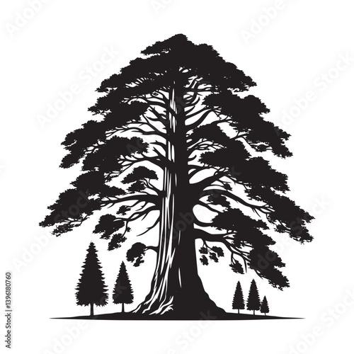 Redwood Tree Vector Silhouette, Majestic Evergreen Tree Outline, Nature-Inspired Clipart for Wall Art, Logos, Stickers, Apparel, Digital Prints, Crafts, Posters, and Home Decor.
