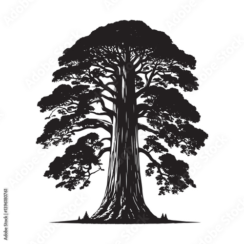 Redwood Tree Vector Silhouette, Majestic Evergreen Tree Outline, Nature-Inspired Clipart for Wall Art, Logos, Stickers, Apparel, Digital Prints, Crafts, Posters, and Home Decor.