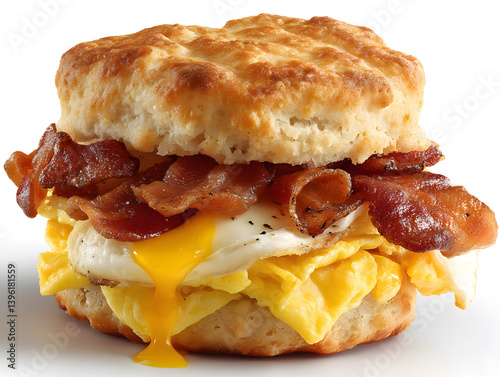 Delicious Breakfast Biscuit Sandwich with Bacon and Egg