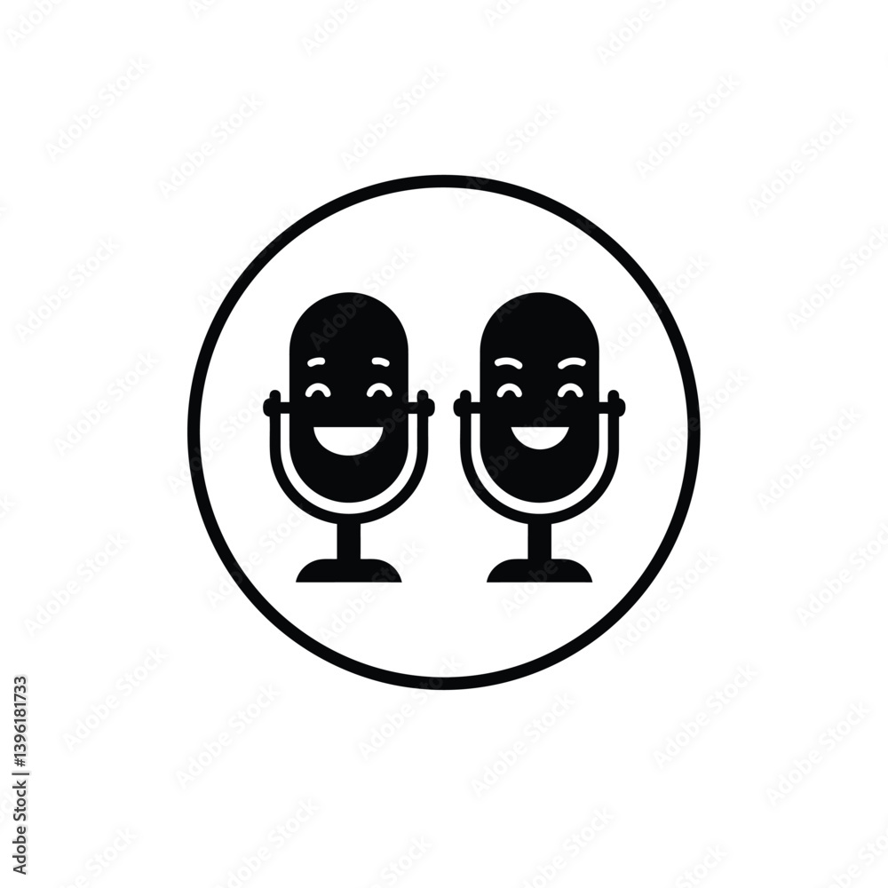 Two Cheerful Microphones Podcast Duo Inside A Circle Icon Graphic Two Cheerful Microphones Podcast Duo Inside A Circle Icon Graphic