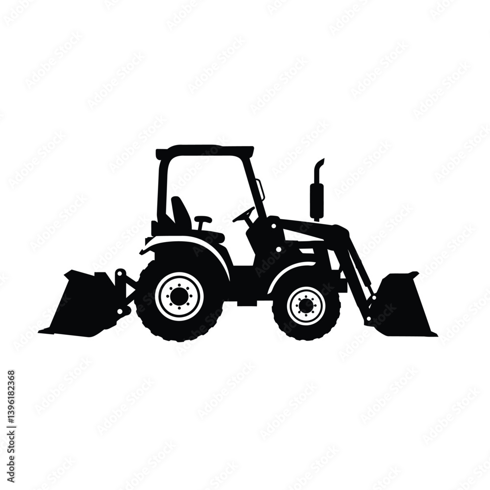 Naklejka premium Front Loader Tractor Silhouette Vector Illustration Agricultural Machinery Equipment Isolated