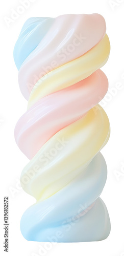 Twisted pastel rainbow marshmallow with soft flowing shapes on transparent background