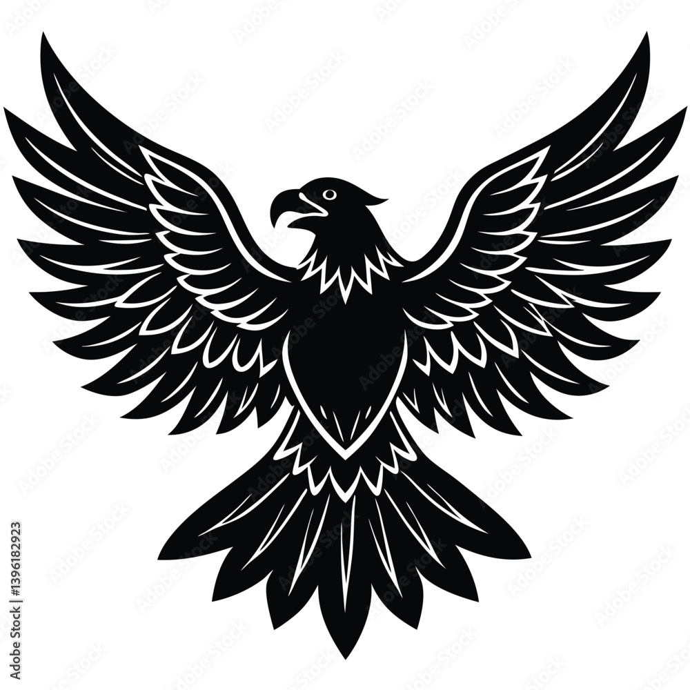 Obraz premium Black eagle silhouette vector illustration features tribal wing design