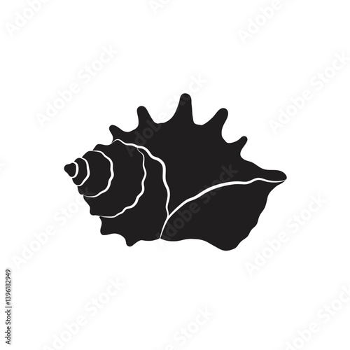 Black Silhouette Of Seashell Isolated On White Background Nautical Vector Illustration
