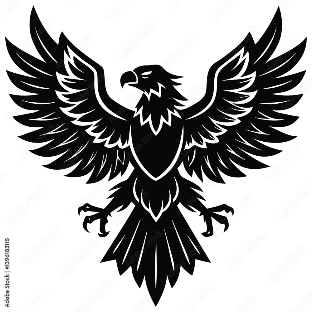 Fototapeta premium Black eagle silhouette vector illustration features tribal wing design