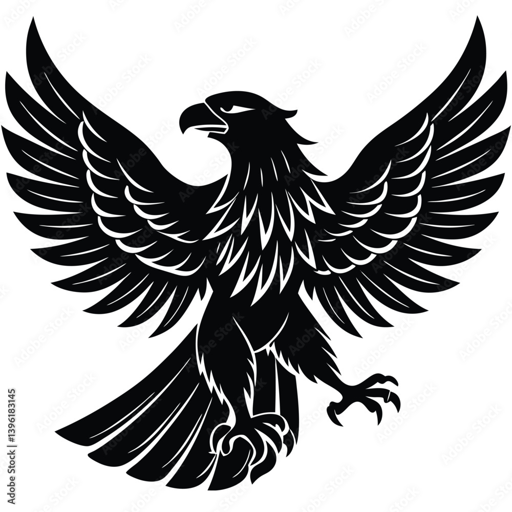 Fototapeta premium Black eagle silhouette vector illustration features tribal wing design