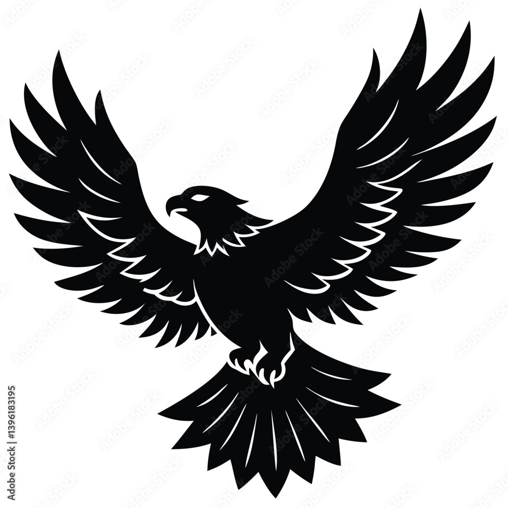 Fototapeta premium Black eagle silhouette vector illustration features tribal wing design