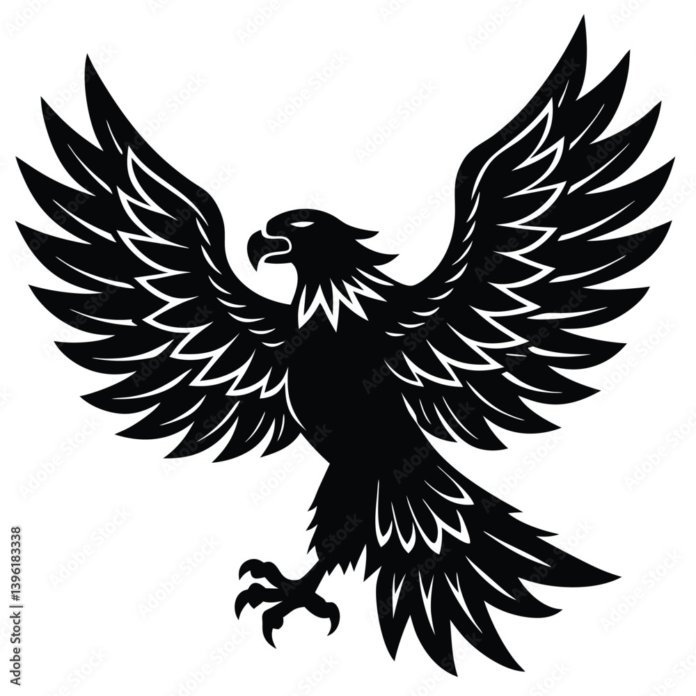 Fototapeta premium Black eagle silhouette vector illustration features tribal wing design