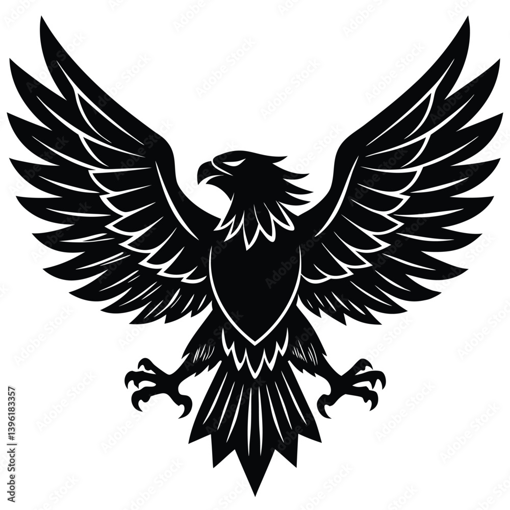 Obraz premium Black eagle silhouette vector illustration features tribal wing design