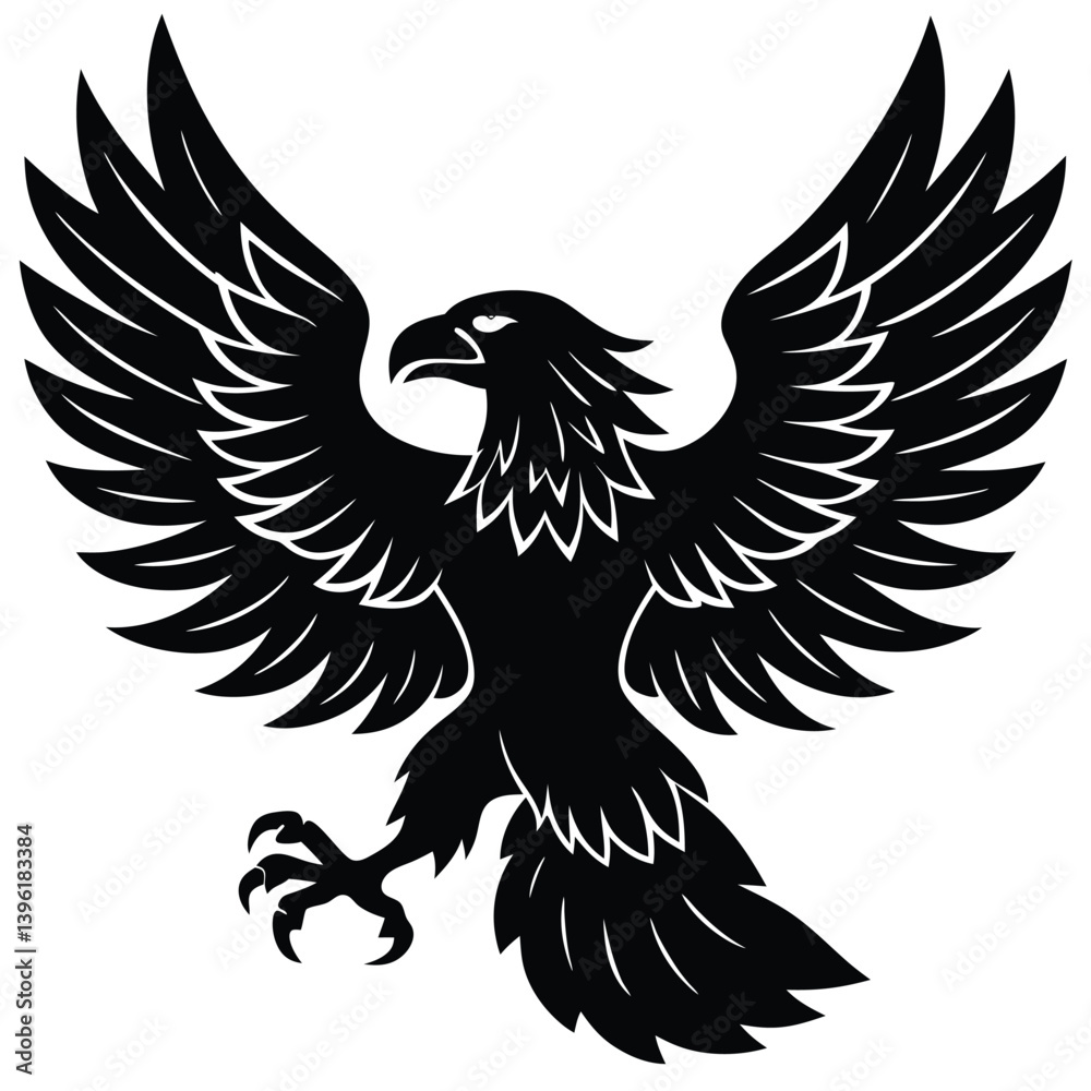 Fototapeta premium Black eagle silhouette vector illustration features tribal wing design
