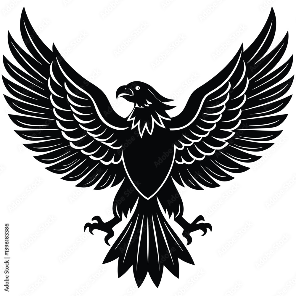 Fototapeta premium Black eagle silhouette vector illustration features tribal wing design