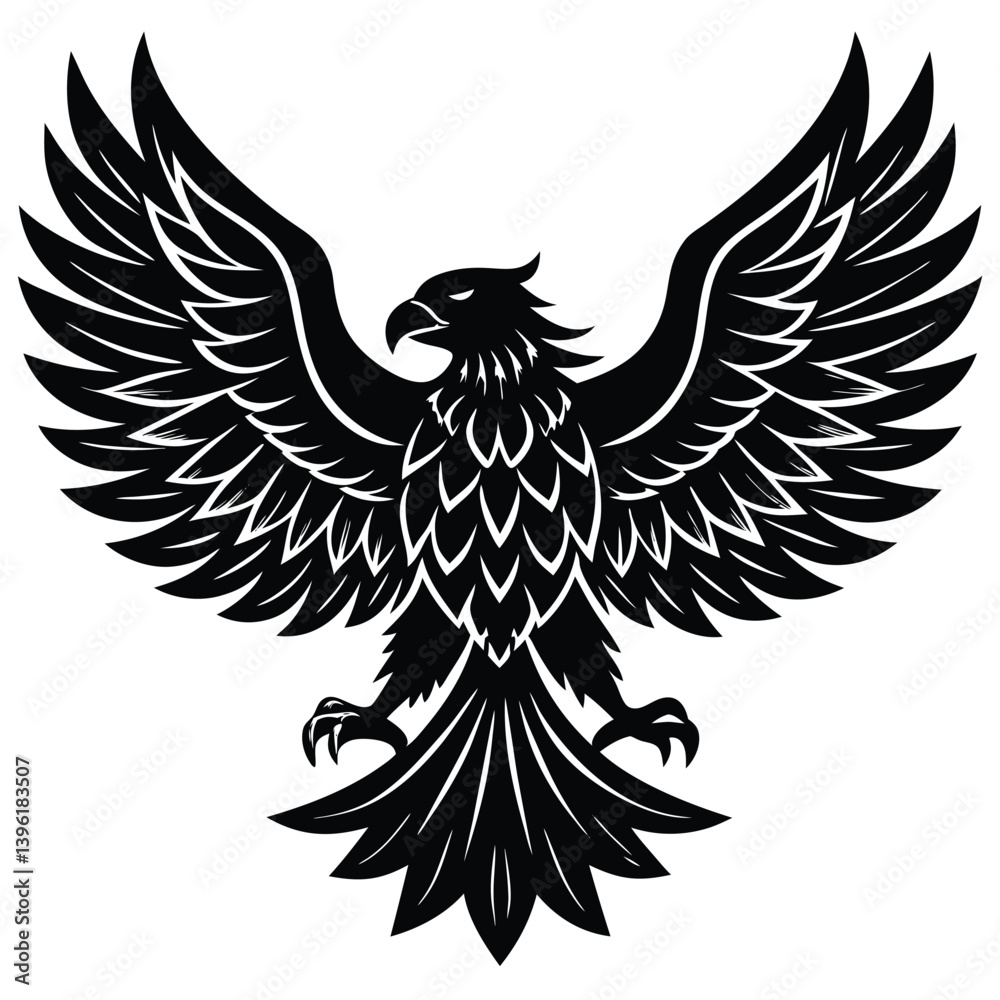 Obraz premium Black eagle silhouette vector illustration features tribal wing design