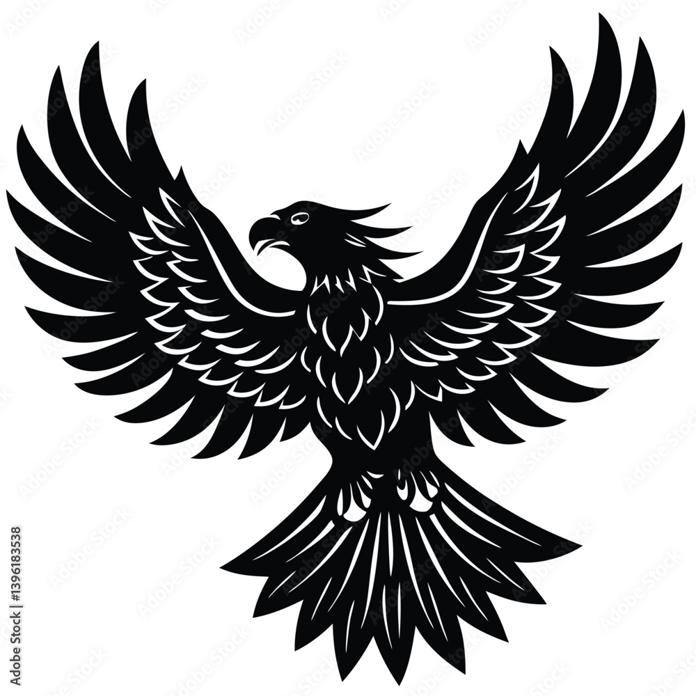 Fototapeta premium Black eagle silhouette vector illustration features tribal wing design