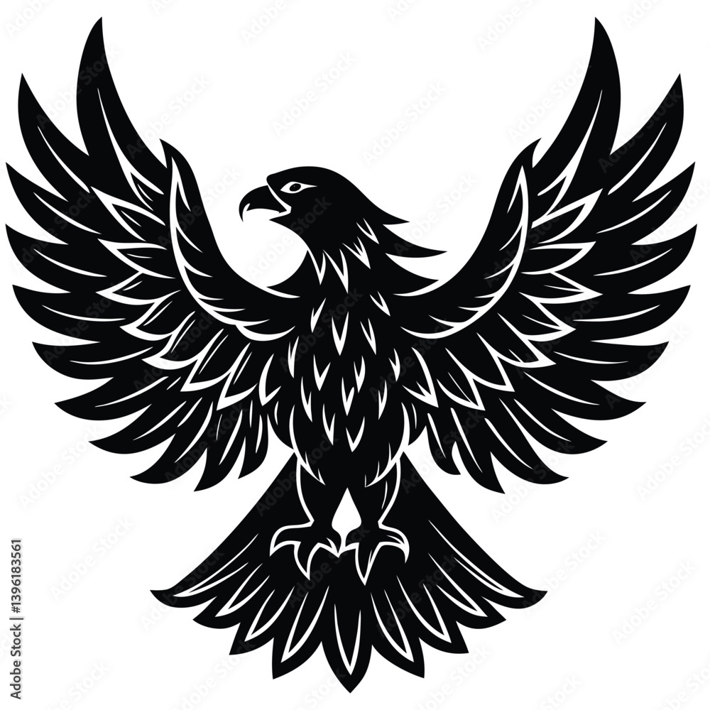 Fototapeta premium Black eagle silhouette vector illustration features tribal wing design