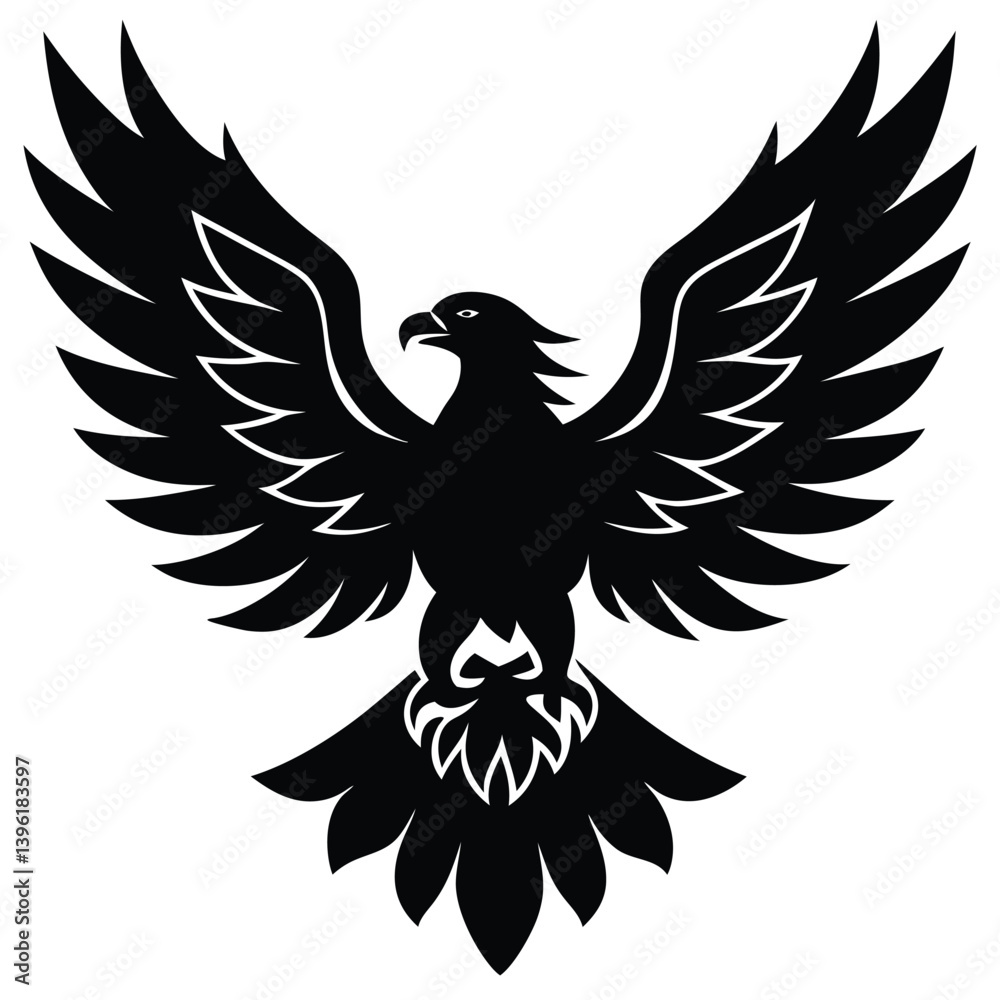 Fototapeta premium Black eagle silhouette vector illustration features tribal wing design