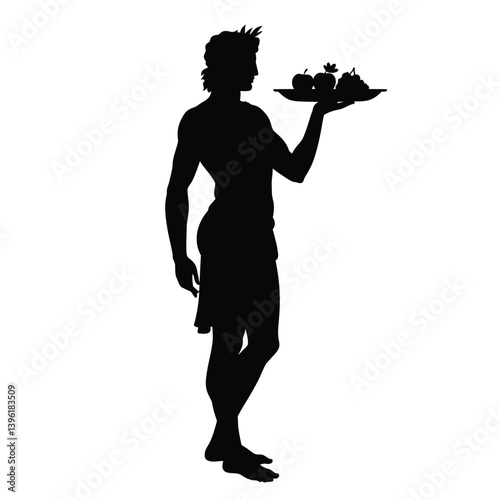 Silhouette Of Classical Male Figure Holding A Fruit Platter Illustration Graphic Design