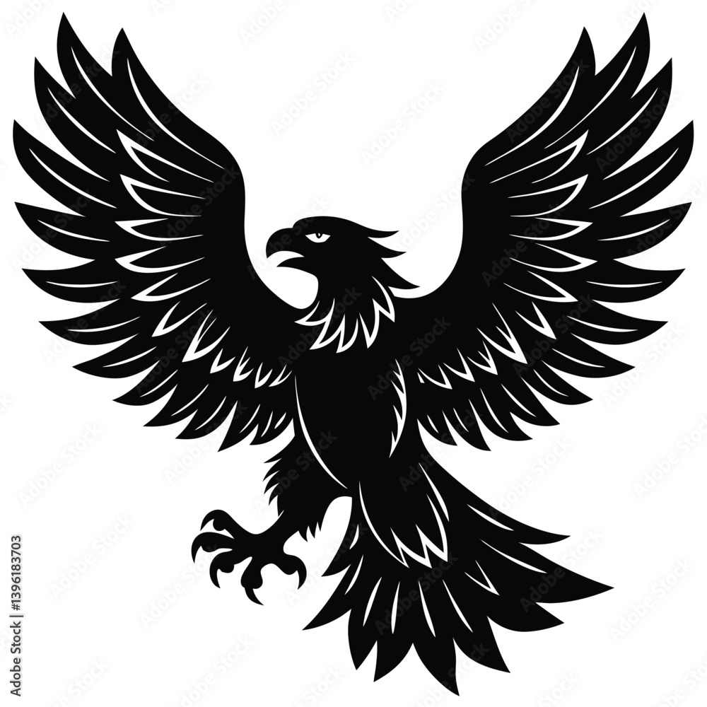 Obraz premium Black eagle silhouette vector illustration features tribal wing design