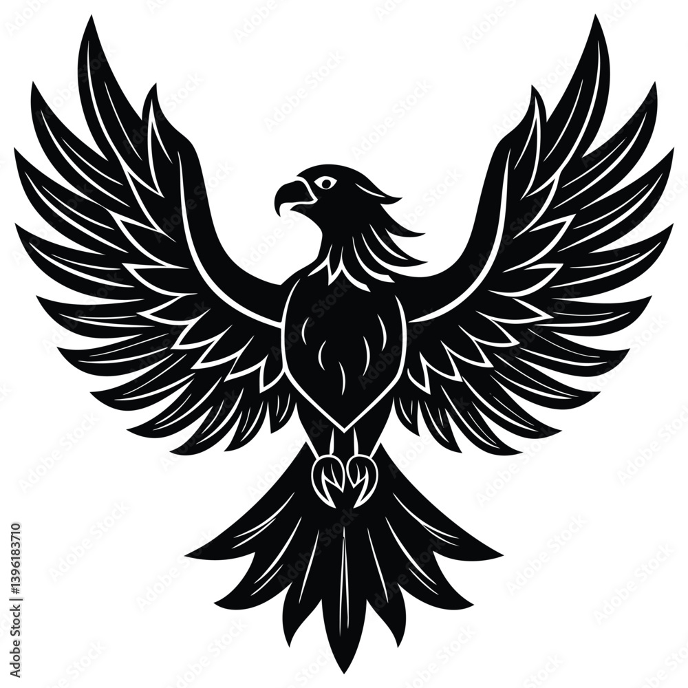 Fototapeta premium Black eagle silhouette vector illustration features tribal wing design