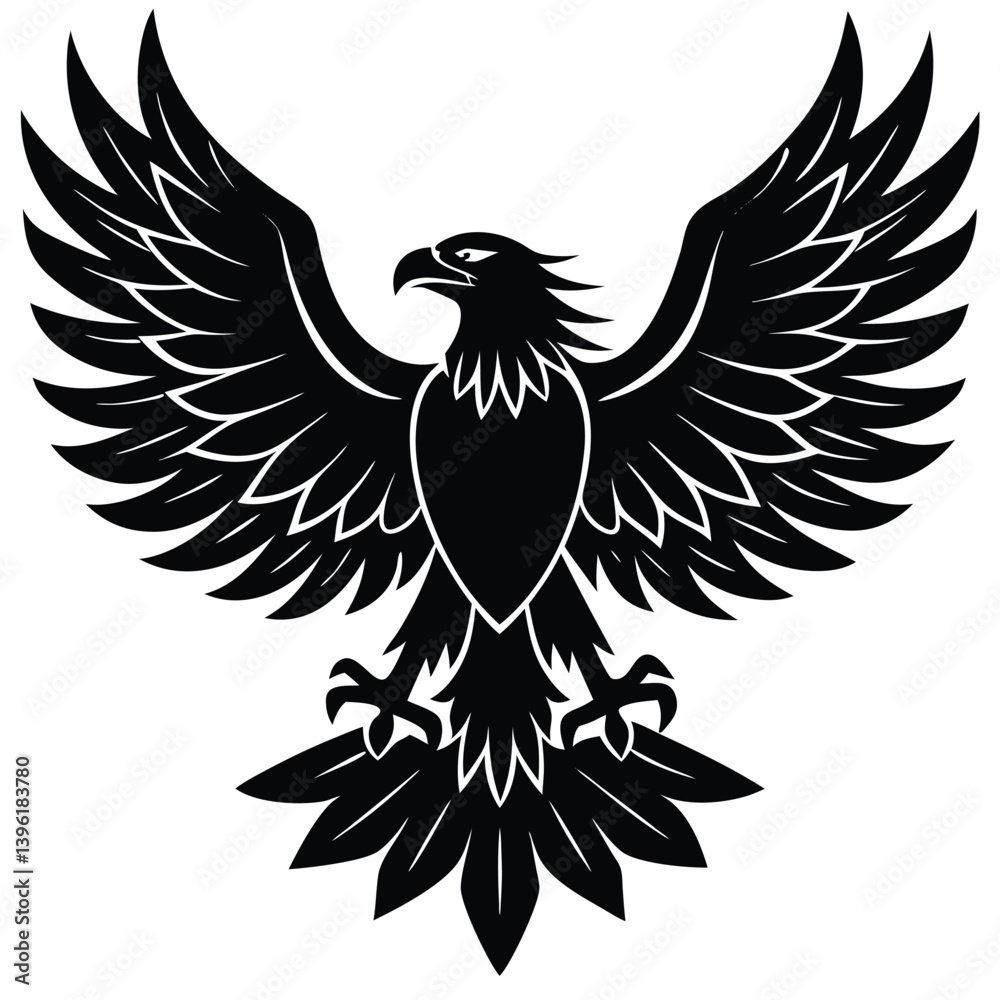 Obraz premium Black eagle silhouette vector illustration features tribal wing design