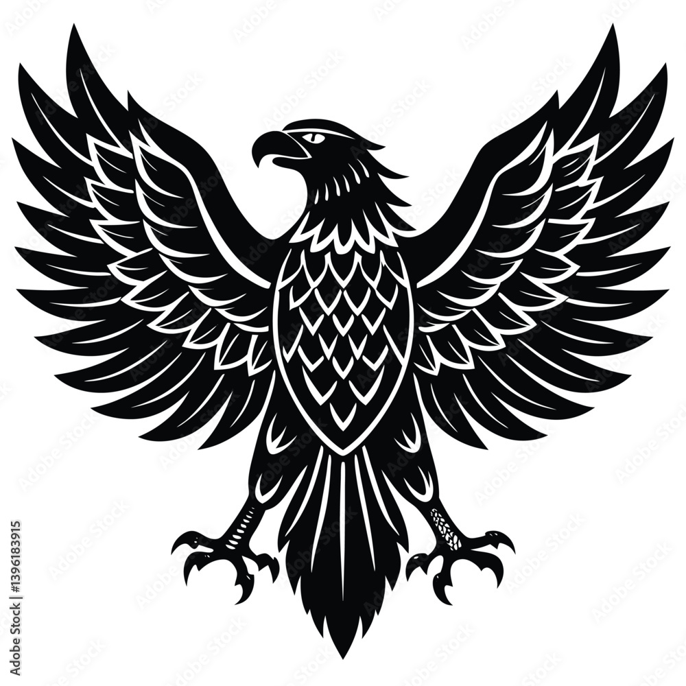 Fototapeta premium Black eagle silhouette vector illustration features tribal wing design