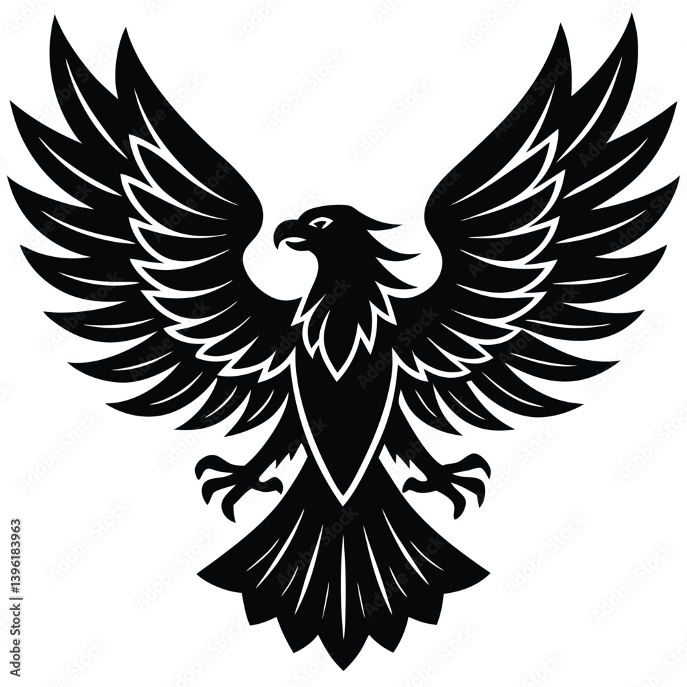 Fototapeta premium Black eagle silhouette vector illustration features tribal wing design