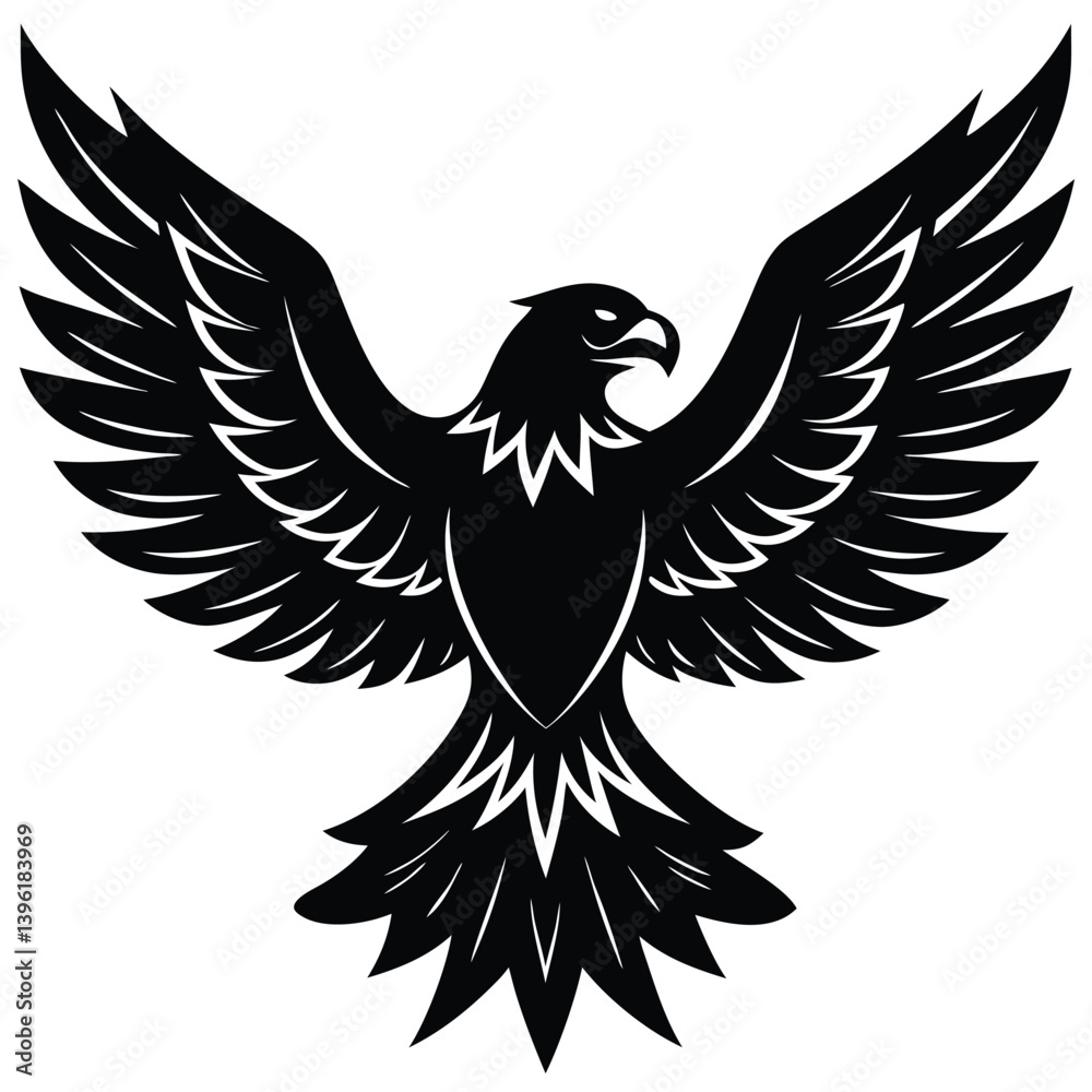 Obraz premium Black eagle silhouette vector illustration features tribal wing design