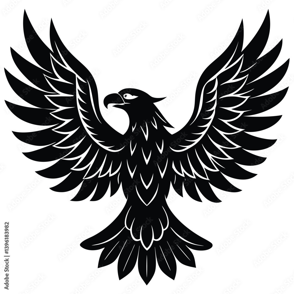 Fototapeta premium Black eagle silhouette vector illustration features tribal wing design