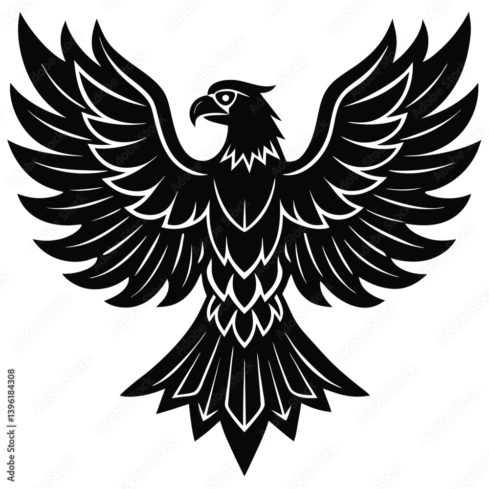 Obraz premium Black eagle silhouette vector illustration features tribal wing design